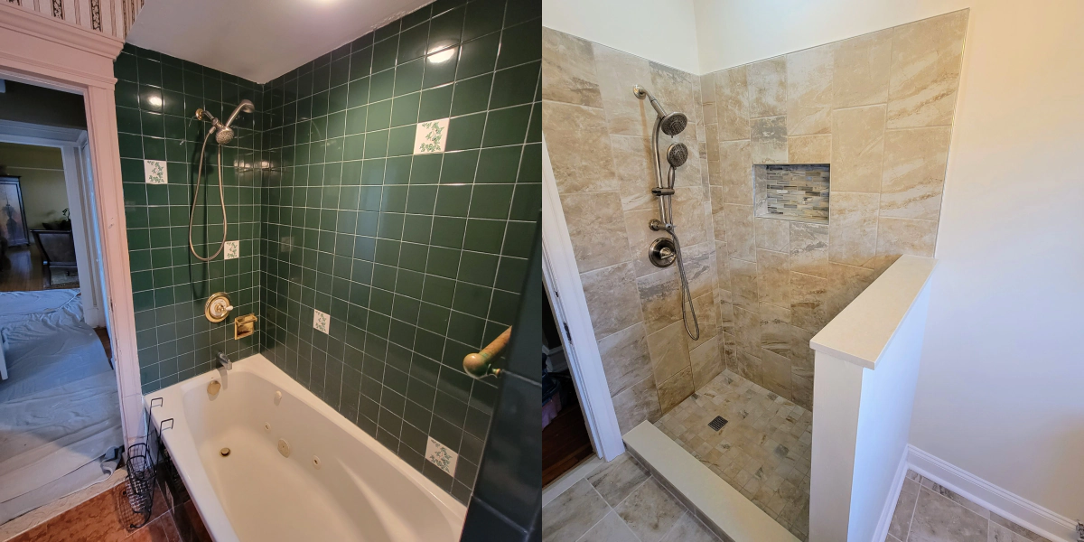 before and after tub to shower